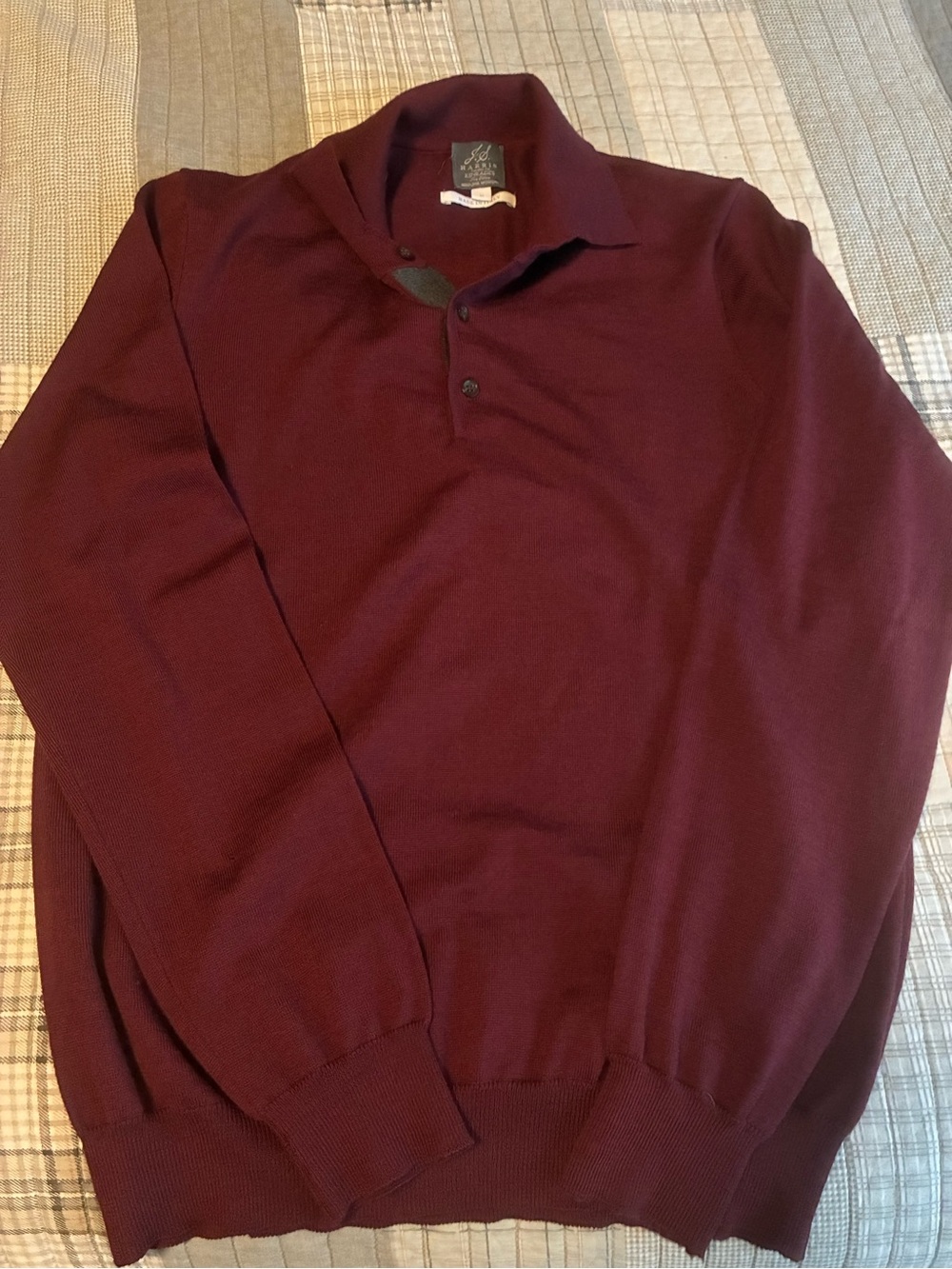Men's Burgundy Shawl Collar Polo Sweater